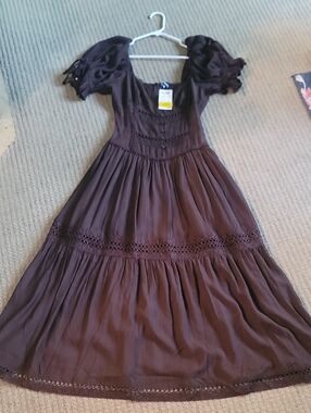 NWT Brown Lace Puff Sleeve Maxi Dress